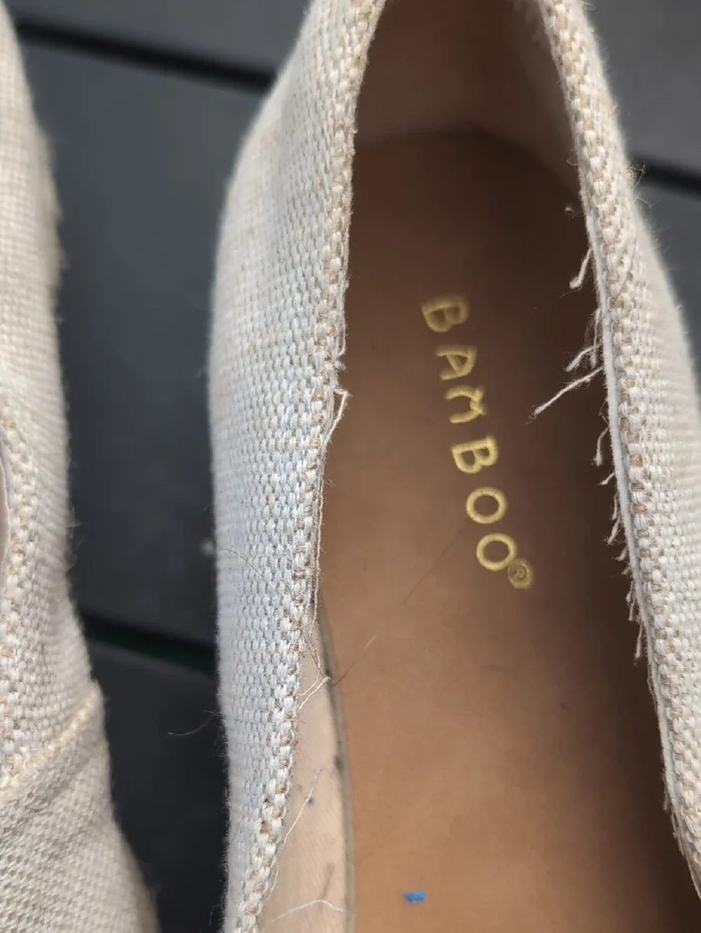 BAMBOO Natural Canvas Espadrilles with Black Toe Size 7M